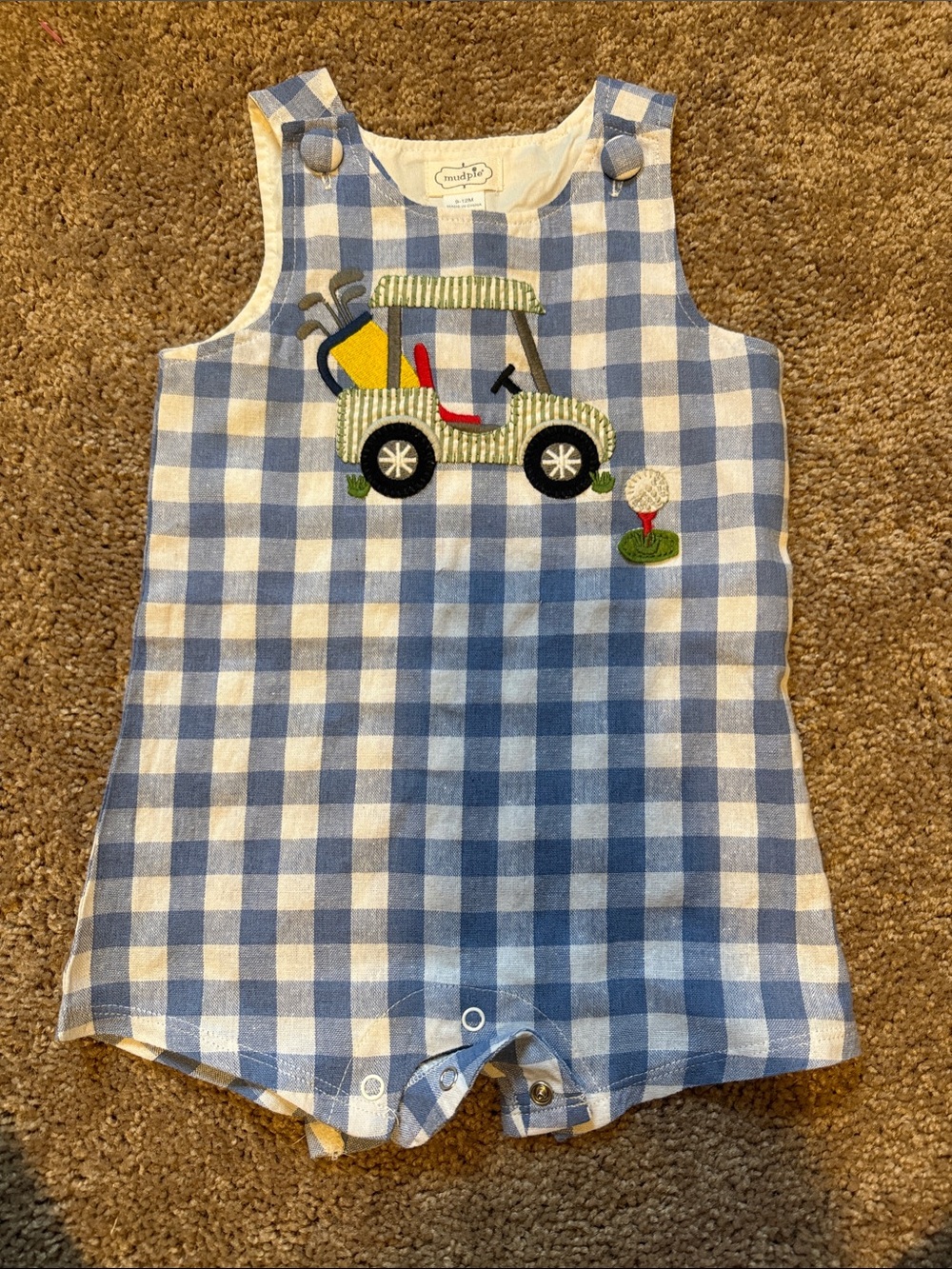 Mud Pie Blue and White Gingham Golf Cart Romper